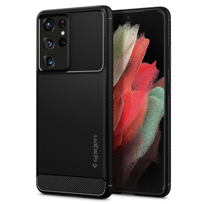 Silikónové puzdro Spigen Rugged Armor na Samsung Galaxy S21 Ultra čierne
