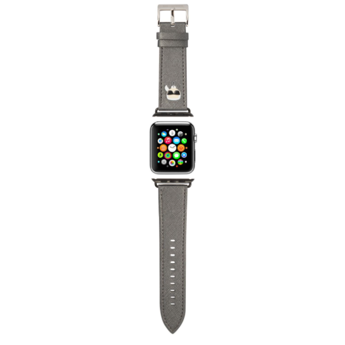 Náhradný remienok na Apple Watch 42/44mm KLAWLOKHG Karl Lagerfeld Karl Head PU strieborný