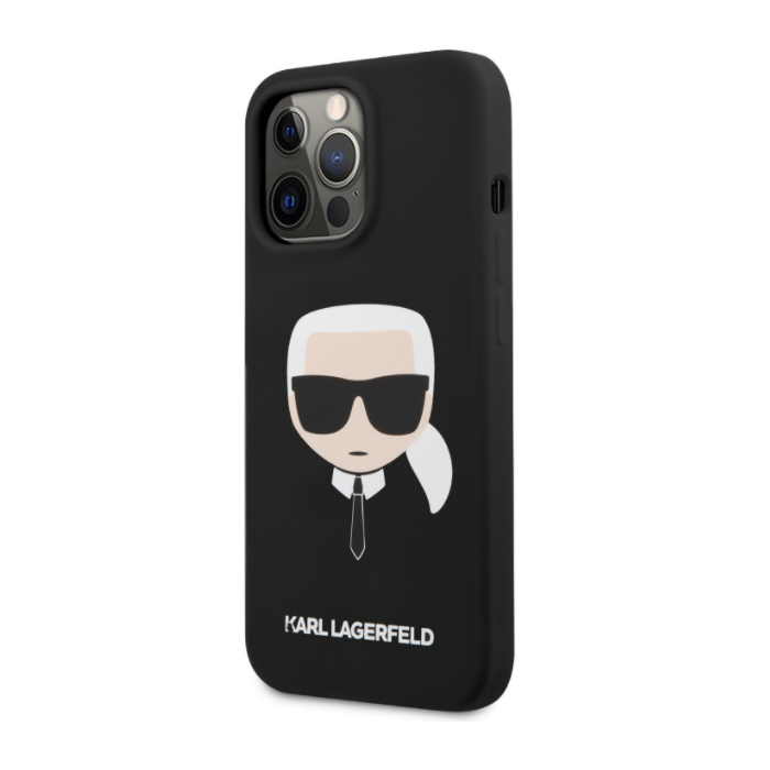 Silikónové puzdro Karl Lagerfeld na Apple iPhone 13 Pro Max KLHCP13XSLKHBK Liquid Karl Head čierne