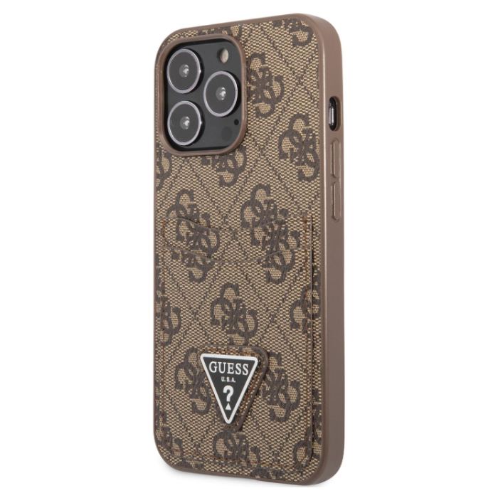 Plastové puzdro Guess na Apple iPhone 13 Pro GUHCP13LP4TPW 4G Saffiano Double Card hnedé