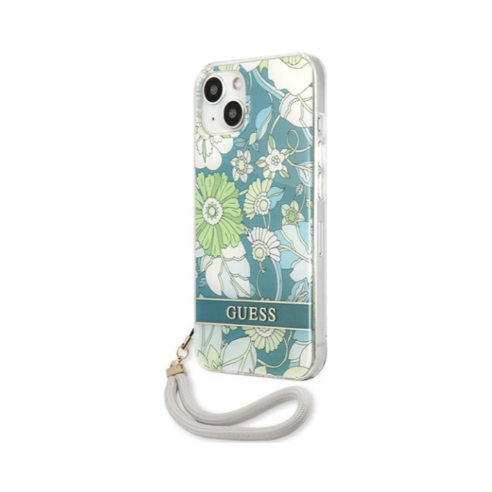 Plastové puzdro Guess na Apple iPhone 13 GUHCP13MHFLSN Flower Cord zelené