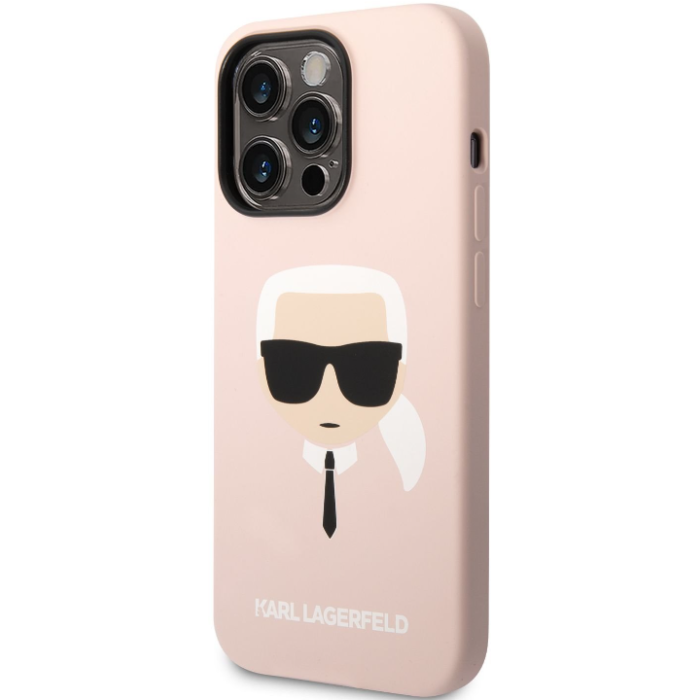 Silikónové puzdro Karl Lagerfeld na Apple iPhone 14 Pro Max KLHMP14XSLKHLP Liquid Silicone Karl Head MagSafe ružové