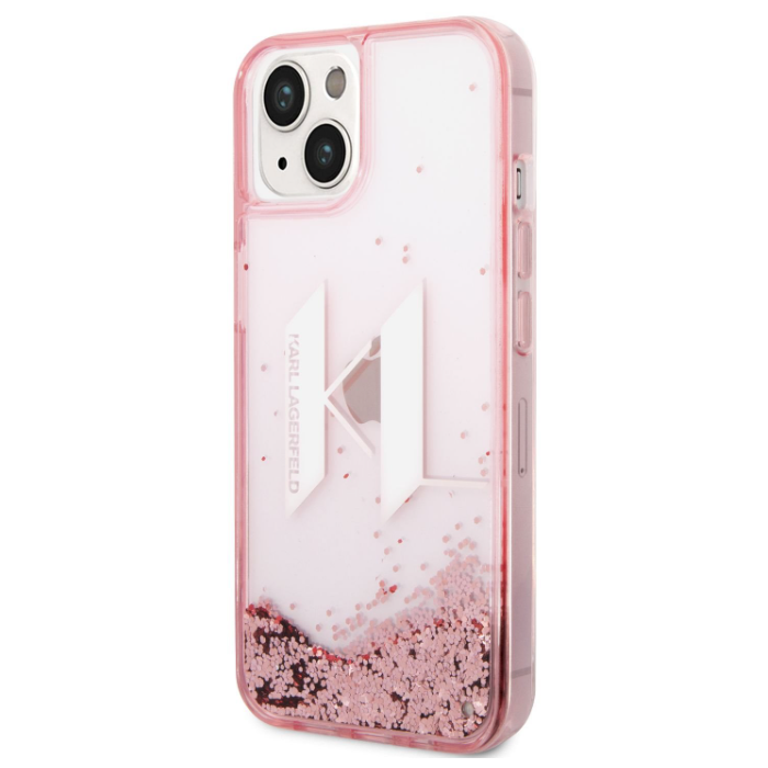 Plastové puzdro Karl Lagerfeld na Apple iPhone 14 Plus KLHCP14MLBKLCP Liquid Glitter Big KL Logo ružové