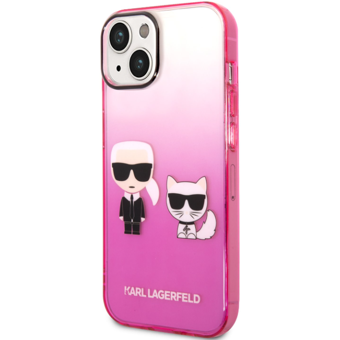 Plastové puzdro Karl Lagerfeld na Apple iPhone 14 Plus KLHCP14MTGKCP Gradient Karl and Choupette ružové