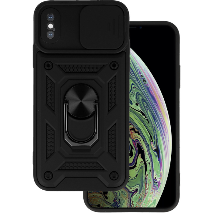 Odolné puzdro na Apple iPhone X/Xs Camshield Ring Armor čierne