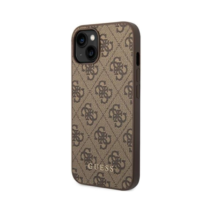 Plastové puzdro Guess na Apple iPhone 14 Pro Max GUHCP14XG4GFBR 4G Gold Logo hnedé