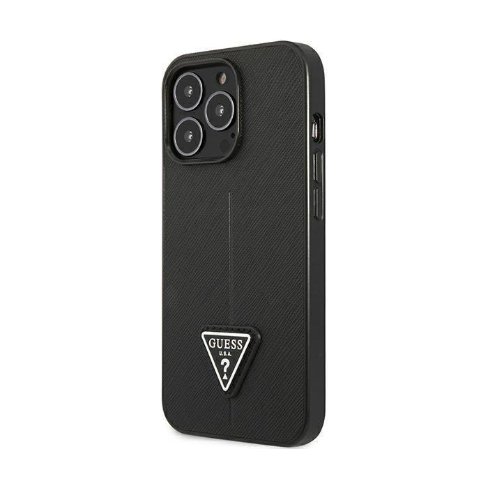 Plastové puzdro Guess na Apple iPhone 14 Pro Max GUHCP14XPSATLK HC PU Saffiano Triangle čierne