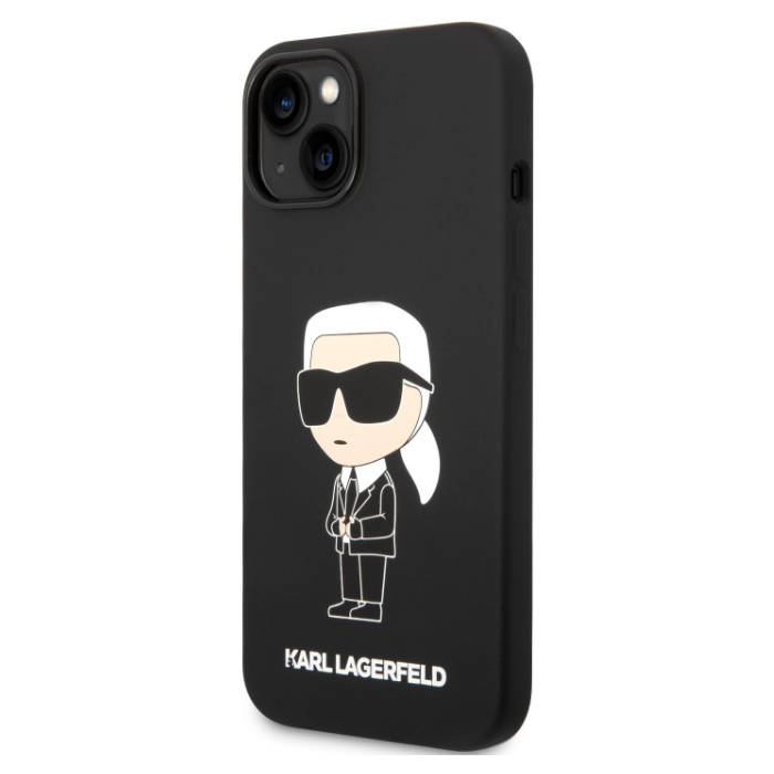 Silikónové puzdro Karl Lagerfeld na Apple iPhone 13 KLHCP13MSNIKBCK Liquid Silicone Ikonik NFT čierne