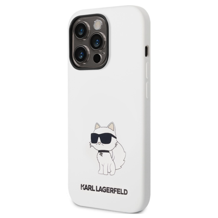 Silikónové puzdro Karl Lagerfeld na Apple iPhone 14 Pro KLHCP14LSNCHBCH Liquid Silicone Choupette NFT biele