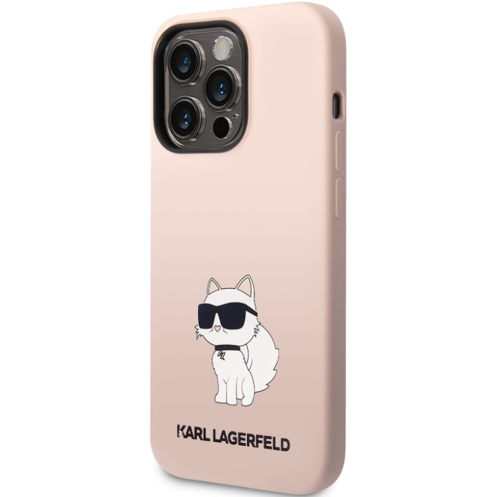 Silikónové puzdro Karl Lagerfeld na Apple iPhone 14 Pro KLHCP14LSNCHBCP Liquid Silicone Choupette NFT ružové