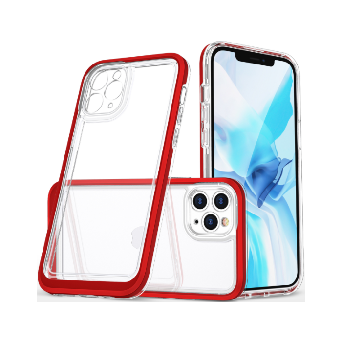 Odolné puzdro na Apple iPhone 11 Pro Hybrid Armor 3v1 transparentno-červené