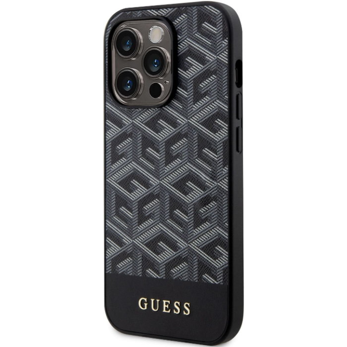 Plastové puzdro Guess na Apple iPhone 14 Pro GUHMP14LHGCFSEK PU G Cube MagSafe čierne