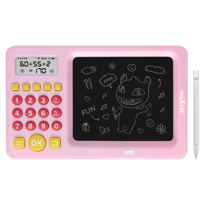 Maxlife MXWB-01, kids writing board with calculator, ružová