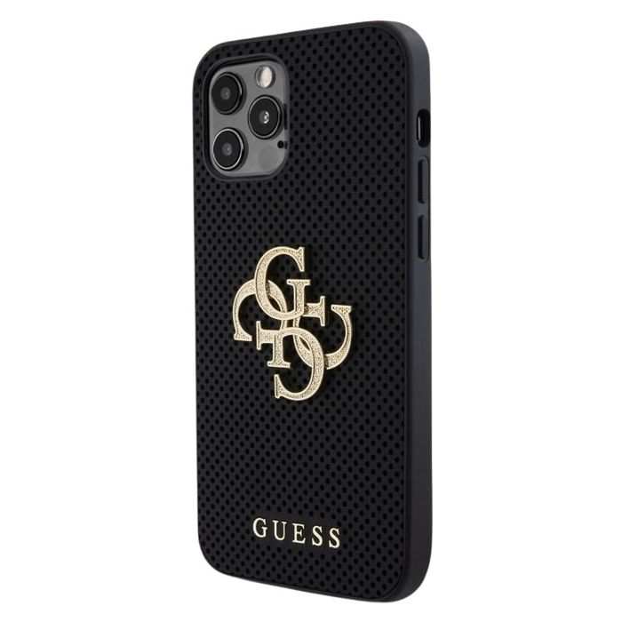 Obal Guess PU Perforated 4G Glitter Metal Logo Apple iPhone 12/12 Pro GUHCP12MPSP4LGK Black