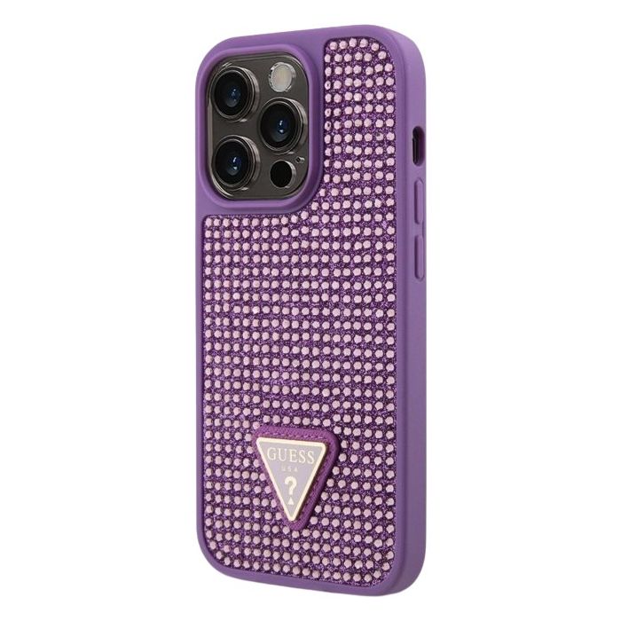 Obal Guess Rhinestones Triangle Metal Logo Apple iPhone 15 Pro Max GUHCP15XHDGTPU Purple