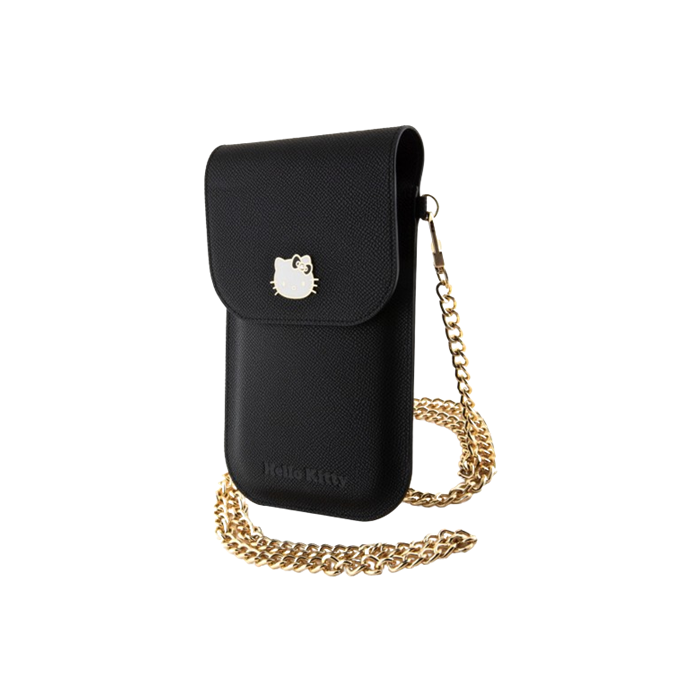 Univerzálne puzdro Hello Kitty na smartfón HKOWBPGHDLMK PU Metal Logo Leather Wallet Phone Bag čierne