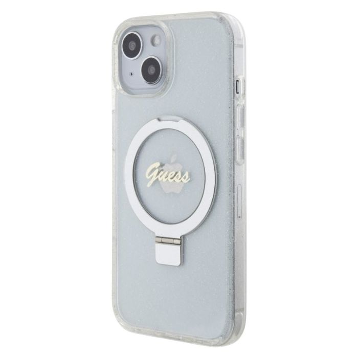 Obal Guess IML Ring Stand Glitter MagSafe Apple iPhone 15 GUHMP15SHRSGSD Transparent
