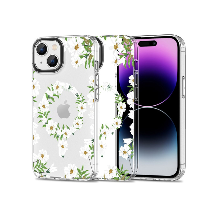 Silikónové puzdro na Apple iPhone 15 Tech-Protect MagMood MagSafe White Daisy
