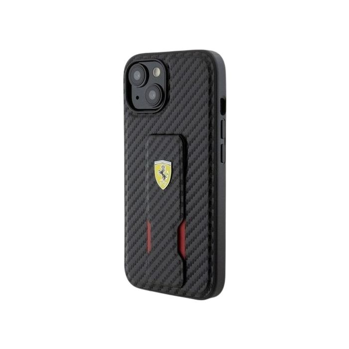 Obal Ferrari Carbon Grip Stand Apple iPhone 15 FEHCP15SGSNCAK Black