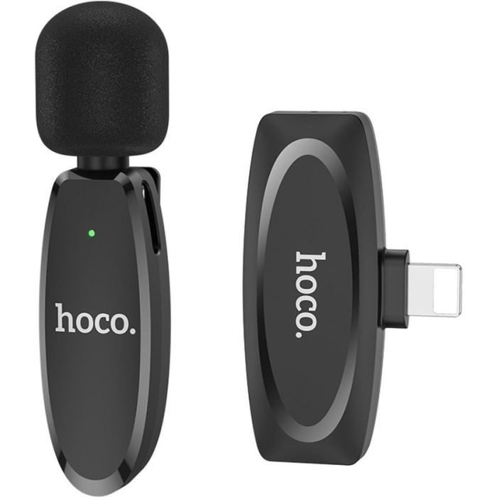 HOCO L15 lavalier, bezdrôtový mikrofón pre smartfón, Lightning 8-pin, čierny