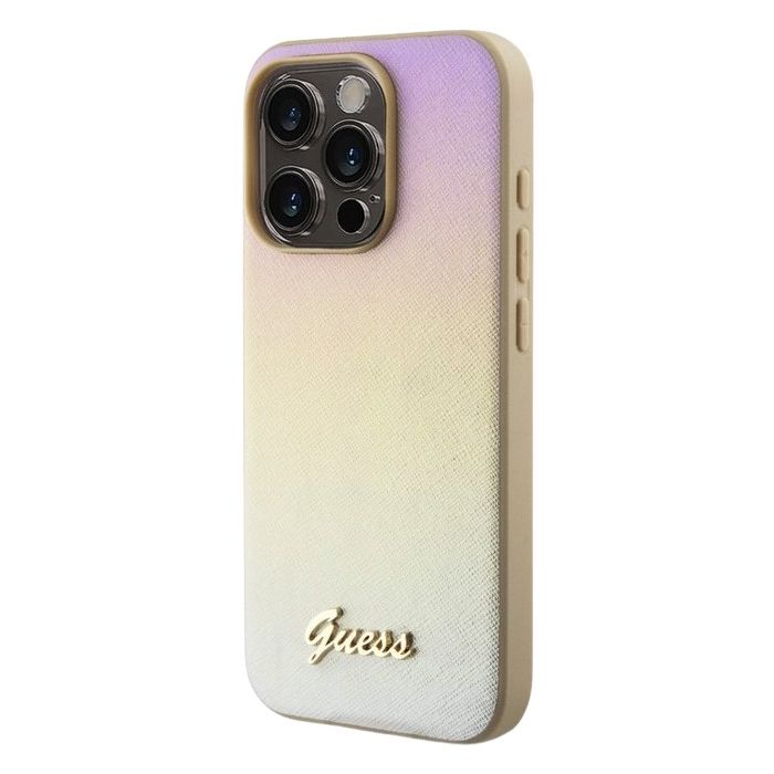 Obal Guess PU Leather Iridescent Metal Script Apple iPhone 15 Pro GUHCP15LPSAIRSD Gold