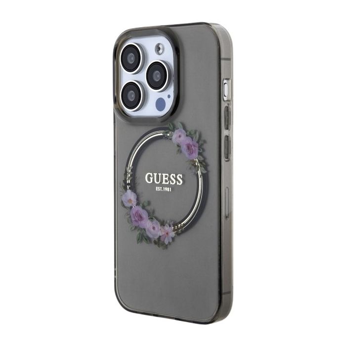 Obal Guess PC/TPU Flowers Ring Glossy Logo MagSafe Apple iPhone 13 Pro Max GUHMP13XHFWFCK Black