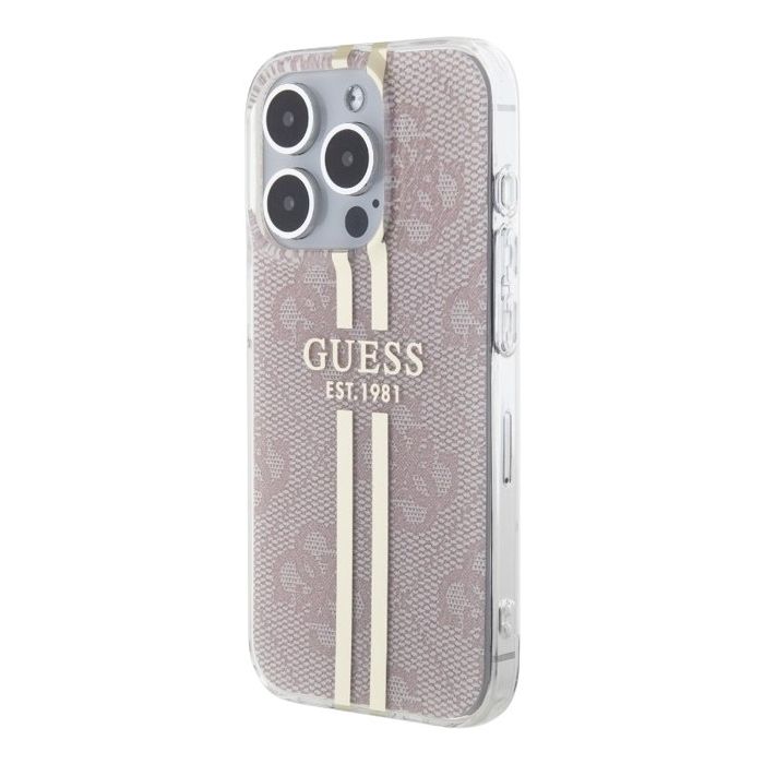 Obal Guess IML 4G Gold Stripe Apple iPhone 15 Pro Max GUHCP15XH4PSEGP Pink