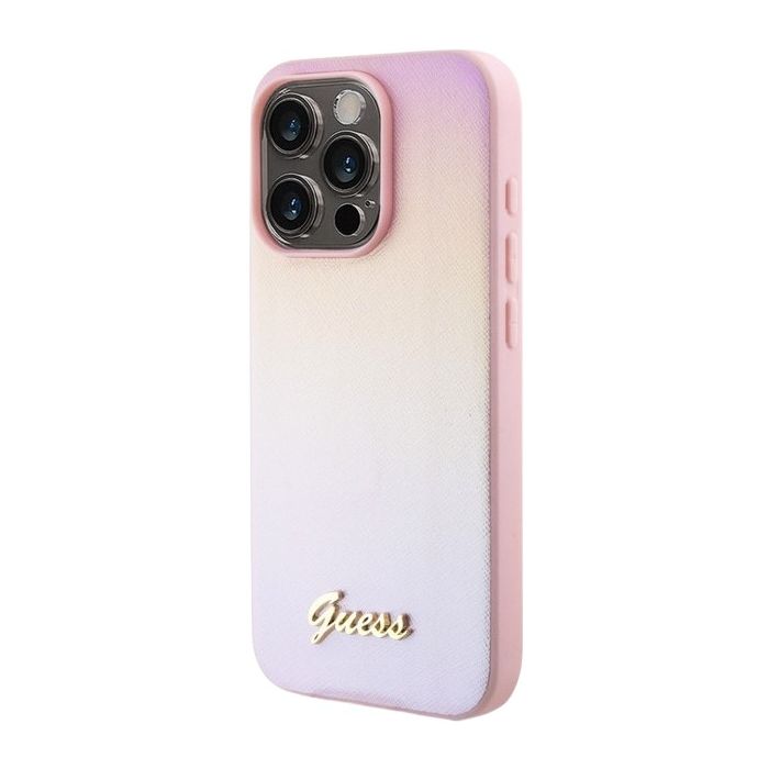 Obal Guess PU Leather Iridescent Metal Script Apple iPhone 15 Pro Max GUHCP15XPSAIRSP Pink