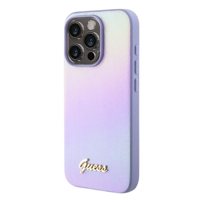Obal Guess PU Leather Iridescent Metal Script Apple iPhone 15 Pro Max GUHCP15XPSAIRSU Purple