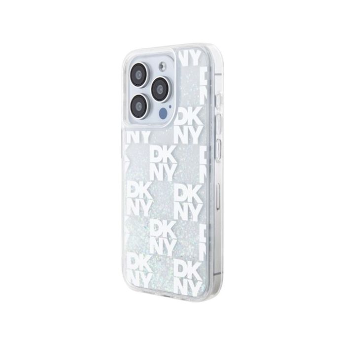 DKNY Liquid Glitter Checkered Pattern Apple iPhone 15 Pro DKHCP15LLCPEPT Transparent