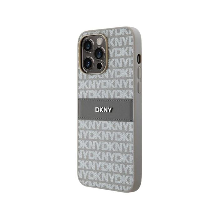 DKNY PU Leather Repeat Pattern Tonal Stripe Apple iPhone 14 Pro DKHCP14LPRTHSLE Beige
