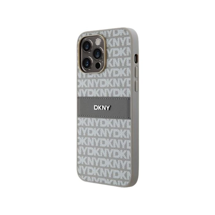 DKNY PU Leather Repeat Pattern Tonal Stripe Apple iPhone 15 Pro Max DKHCP15XPRTHSLE Beige