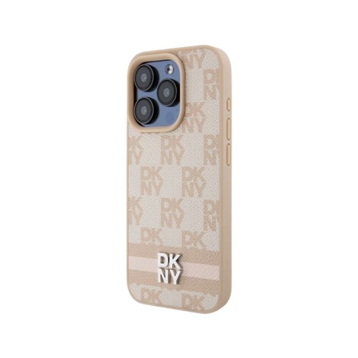 DKNY PU Leather Checkered Pattern and Stripe Apple iPhone 13 Pro DKHCP13LPCPTSSP Pink