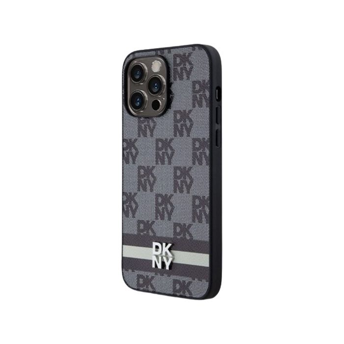 DKNY PU Leather Checkered Pattern and Stripe Apple iPhone 14 Pro DKHCP14LPCPTSSK Black