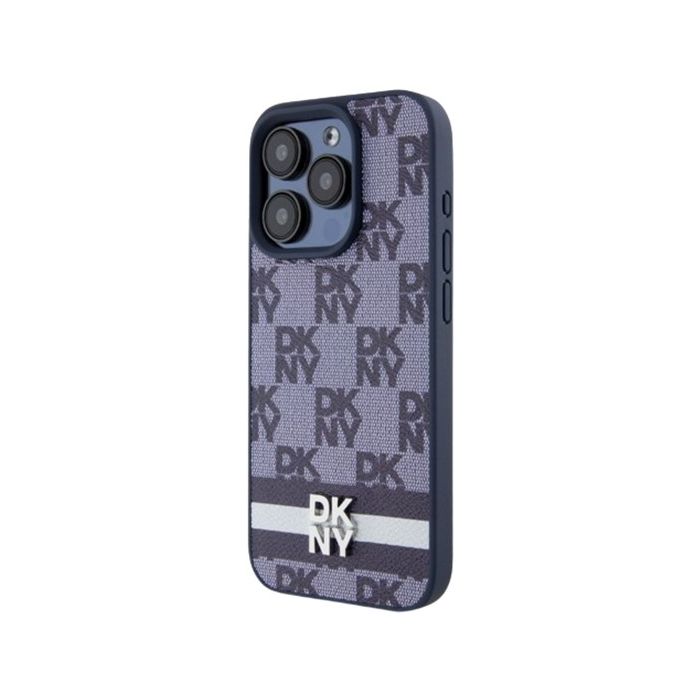 DKNY PU Leather Checkered Pattern and Stripe Apple iPhone 15 Pro Max DKHCP15XPCPTSSB Blue