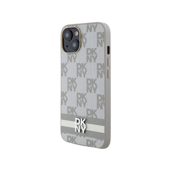 DKNY PU Leather Checkered Pattern and Stripe Apple iPhone 14 DKHCP14SPCPTSSE Beige