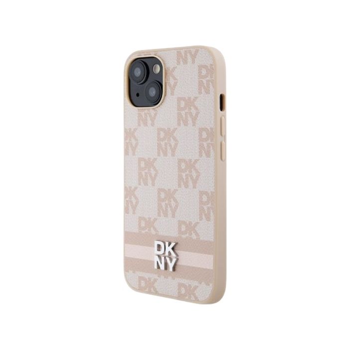 DKNY PU Leather Checkered Pattern and Stripe Apple iPhone 14 DKHCP14SPCPTSSP Pink