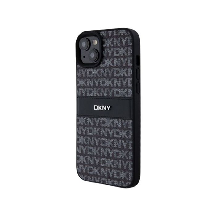DKNY PU Leather Repeat Pattern Tonal Stripe Apple iPhone 15 Plus DKHCP15MPRTHSLK Black