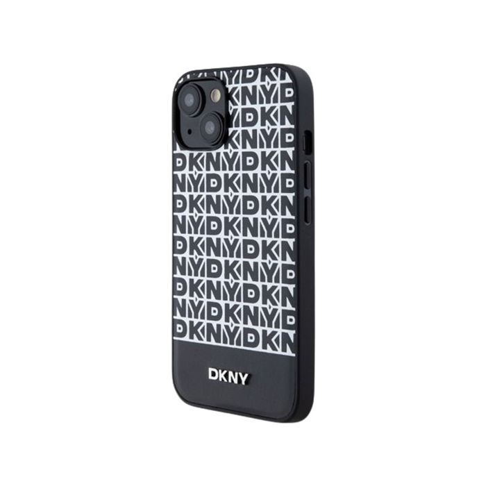 DKNY PU Leather Repeat Pattern Bottom Stripe MagSafe Apple iPhone 15 DKHMP15SPSOSPK Black