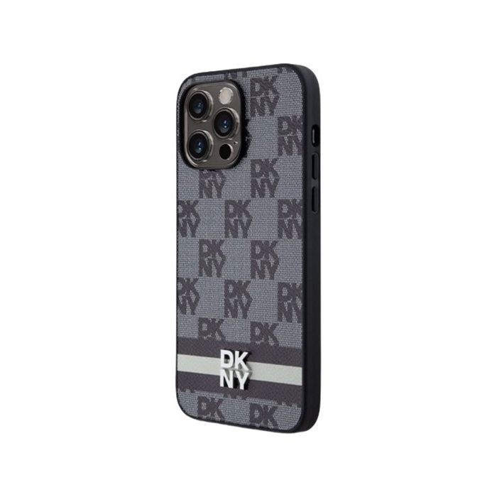 DKNY HC PU Checkered Pattern W Printed Stripes Apple iPhone 15 Plus DKHCP15MPCPTSSK Black