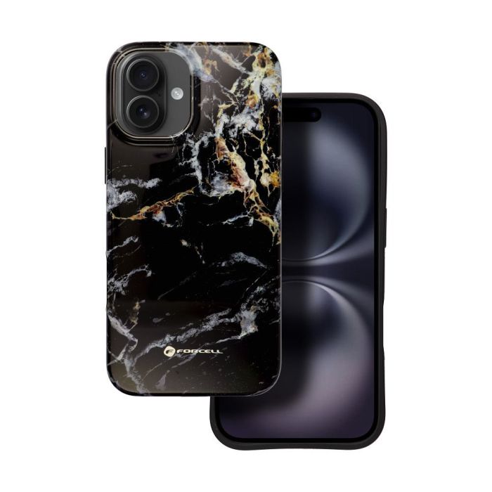 FORCELL F-PROTECT Mirage case compatible with MagSafe for IPHONE 16 PLUS black marble