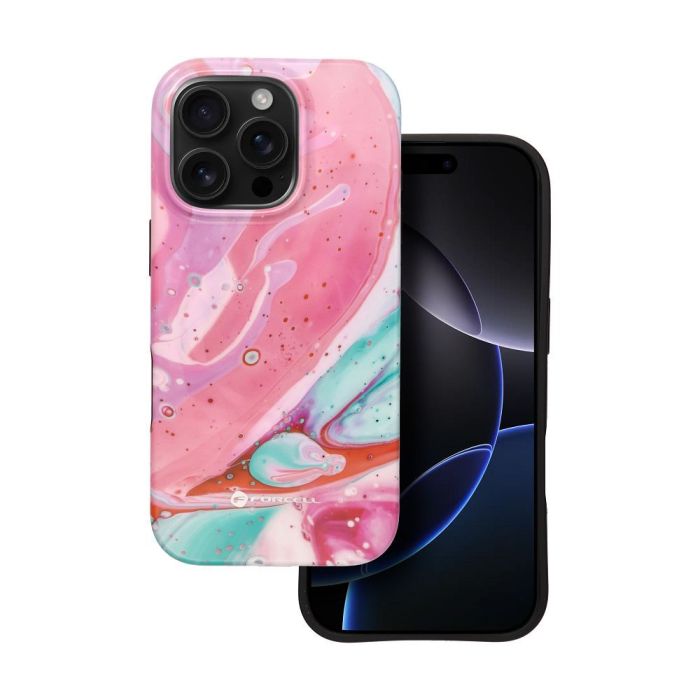 FORCELL F-PROTECT Mirage case compatible with MagSafe for IPHONE 16 PRO pink marble