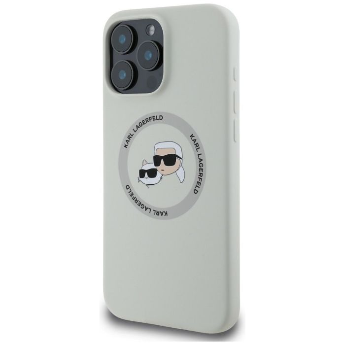 Obal Karl Lagerfeld Liquid Silicone K&CH Heads MagSafe Apple iPhone 16 Pro KLHMP16LSKCHTCE béžový