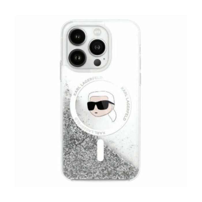 Karl Lagerfeld case for iPhone 16 Pro 6,3 KLHMP16LLGKISGH transparent Hard Liquid Glitter Karl Head MagSafe
