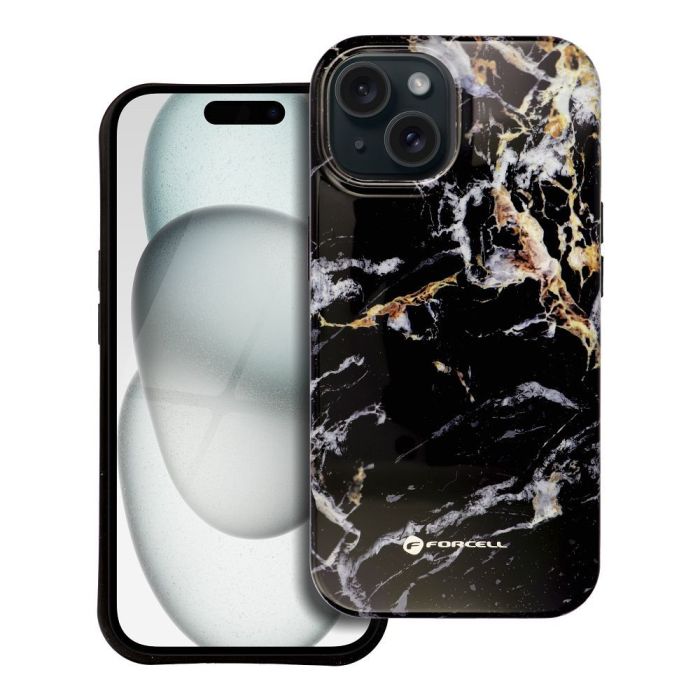 FORCELL F-PROTECT Mirage, Military Drop-Tested case compatible with MagSafe for IPHONE 15 PRO black marble