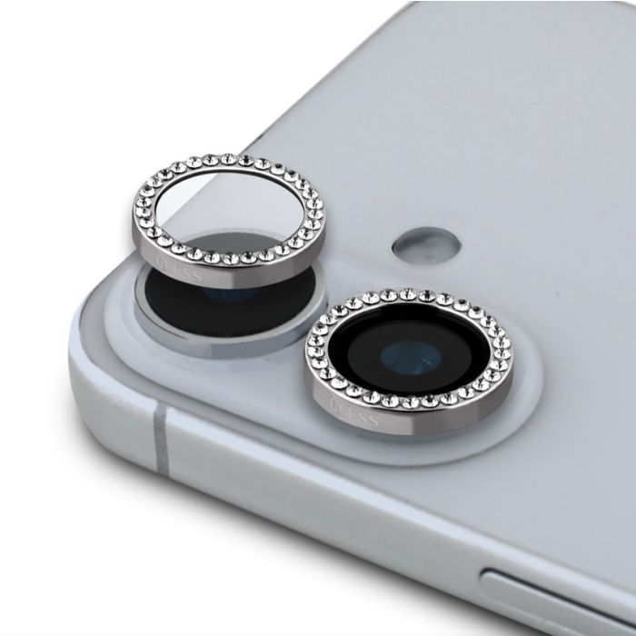 Ochranné sklo na fotoaparát Guess Fixed Glliter Lens Protection Apple iPhone 16/16 Plus GUCL162SGGS strieborné