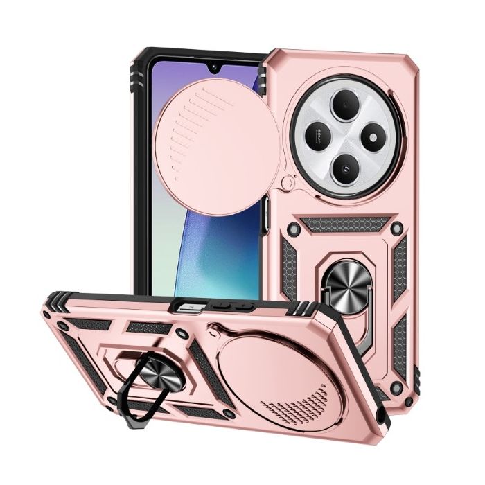 Obal Camshield Ring Armor Xiaomi Redmi 14C/POCO C75 ružovo-zlatý