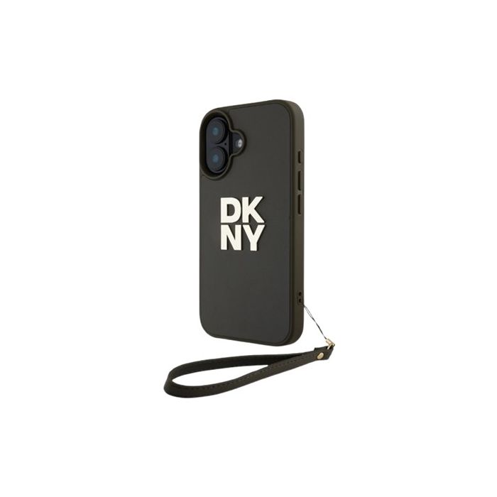 Obal DKNY PU Leather Stack Logo Wrist Strap Apple iPhone 16 DKHCP16SPBSWSA hnedý