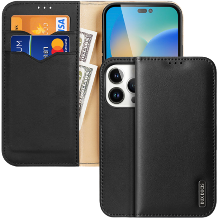 Obal Dux Ducis Hivo Book Apple iPhone 15 Pro čierny (ochrana proti čítaniu RFID čipov)
