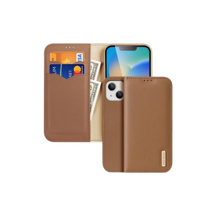 Obal Dux Ducis Hivo Book Apple iPhone 16e hnedý (ochrana proti čítaniu RFID čipov)